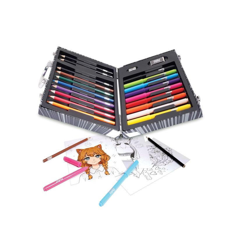 Jucarii, Copii si Bebe - Jucarii si jocuri - Jucarii & jocuri educative - Seturi pictura si desen - Happi Hobbi Art Case set de desen deluxe cu 50 de accesorii manga - Infinity.ro