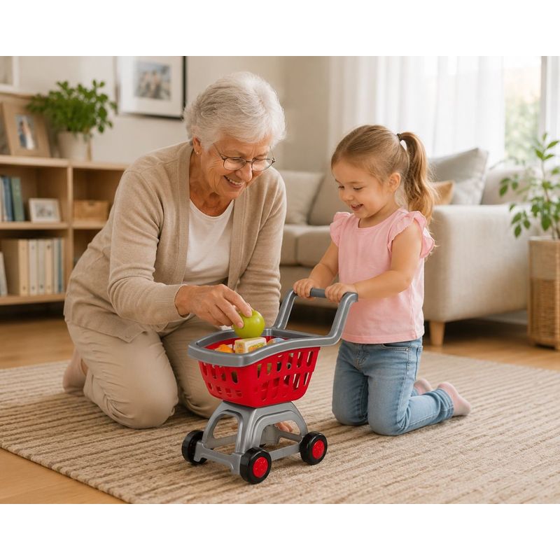 Jucarii, Copii si Bebe - Jucarii si jocuri - Jucarii de rol - Set joaca supermarket - Carucior cumparaturi rosu argintiu - Infinity.ro