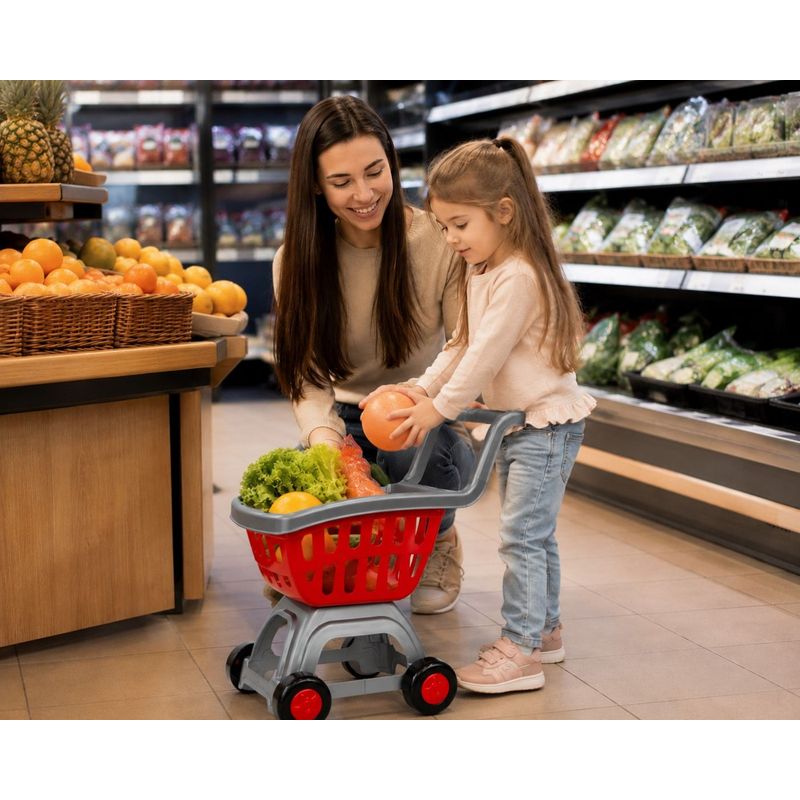 Jucarii, Copii si Bebe - Jucarii si jocuri - Jucarii de rol - Set joaca supermarket - Carucior cumparaturi rosu argintiu - Infinity.ro