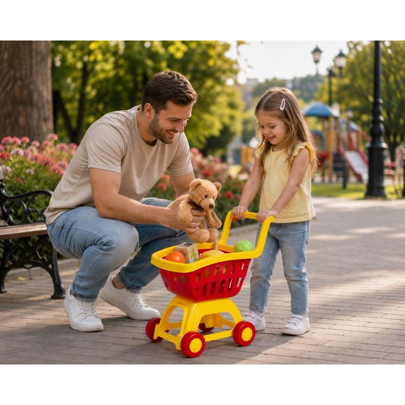 Jucarii, Copii si Bebe - Jucarii si jocuri - Jucarii de rol - Set joaca supermarket - Carucior cumparaturi rosu galben - Infinity.ro