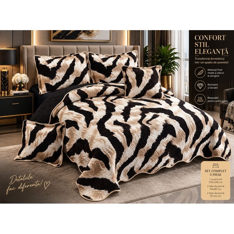 Casa si Gradina - Textile si covoare - Pături și cuverturi - Cuverturi - Set Cuvertura Finet pentru Pat Dublu, 230x250 cm, 4 Fete de Perna, Material Moale si Respirabil - Infinity.ro