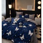 Casa si Gradina - Textile si covoare - Lenjerii de pat - Seturi de lenjerie - Lenjerie de Pat Matrimoniala din Finet, Set 6 Piese, Compozitie de calitate, Model cu Fluturi - Infinity.ro