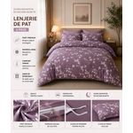 Casa si Gradina - Textile si covoare - Lenjerii de pat - Seturi de lenjerie - Lenjerie de Pat Matrimoniala din Finet, Set 6 Piese, Mov cu imprimeu floral alb - Infinity.ro