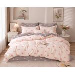 Casa si Gradina - Textile si covoare - Lenjerii de pat - Seturi de lenjerie - Lenjerie de pat matrimoniala din Finet, Set 6 piese, Compozitie de calitate, Culoare Gri cu Bej, Model Inimi - Infinity.ro