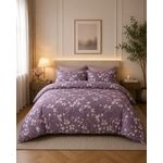 Casa si Gradina - Textile si covoare - Lenjerii de pat - Seturi de lenjerie - Lenjerie de Pat Matrimoniala din Finet, Set 6 Piese, Mov cu imprimeu floral alb - Infinity.ro