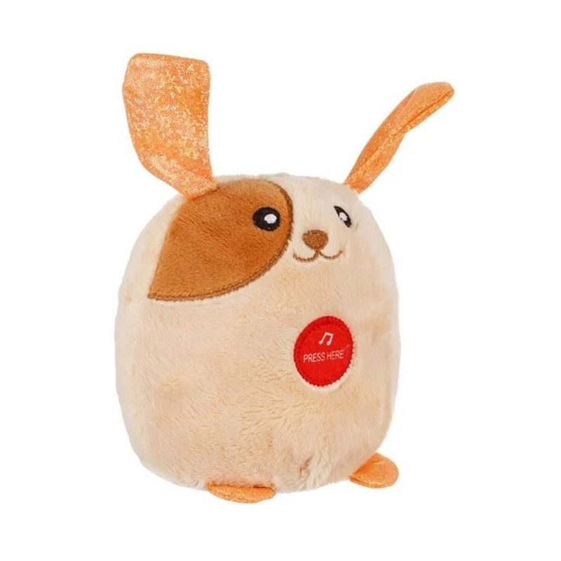 Jucarii, Copii si Bebe - Jucarii si jocuri - Jucarii de plus - Catel de Plus cu sunet, poliester, Dimensiune 12 cm, maro/portocaliu - Infinity.ro