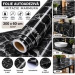 Casa si Gradina - Decoratiuni - Stickere decorative - Folie Autoadeziva Imitatie Marmura, 300 x 60 cm, Rezistenta la Apa, pentru Mobila, Blat, Bucatarie si Baie, Negru - Infinity.ro