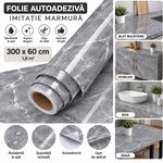 Casa si Gradina - Decoratiuni - Stickere decorative - Folie Autoadeziva Imitatie Marmura, 300 x 60 cm, Rezistenta la Apa, pentru Mobila, Blat, Bucatarie si Baie, Gri - Infinity.ro
