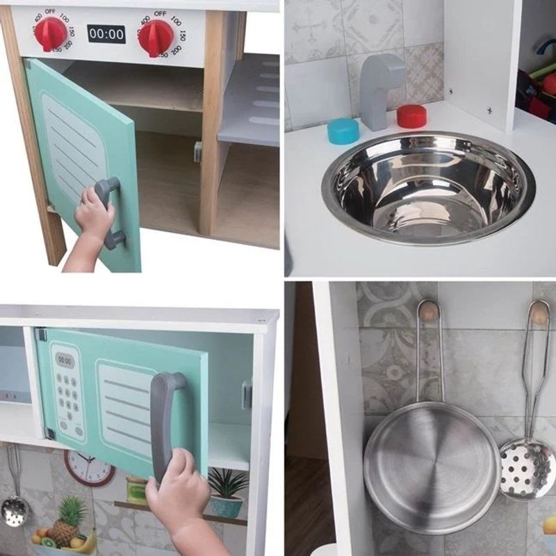 Jucarii, Copii si Bebe - Jucarii si jocuri - Jucarii de rol - Bucatarii copii - Bucatarie de jucarie din lemn cu accesorii, lumina si sunet, Dimensiune 60x30x92.5 cm - Infinity.ro