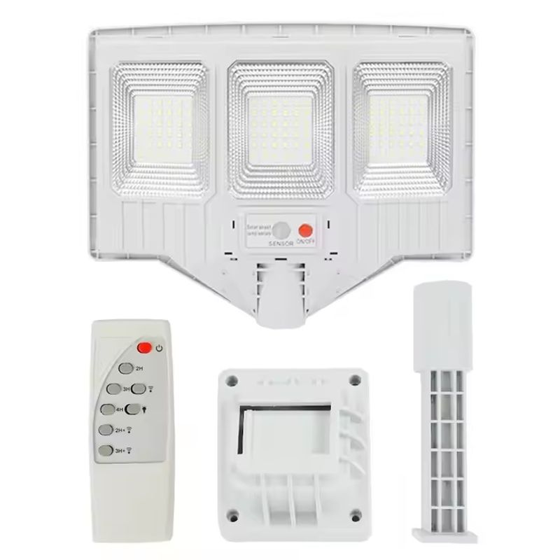 Casa si Gradina - Corpuri si surse de iluminat - Iluminat exterior - Lampi solare - Lampa solara cu suport, 3 cadrane 108 LED, Putere 100W, Senzor de miscare, lumina si telecomanda - Infinity.ro