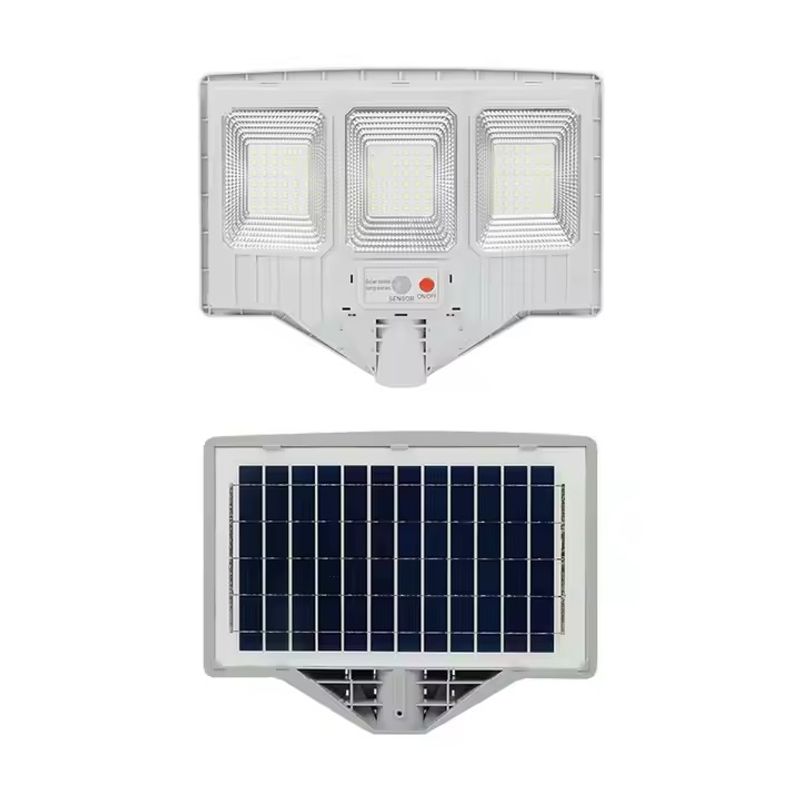 Casa si Gradina - Corpuri si surse de iluminat - Iluminat exterior - Lampi solare - Lampa solara cu suport, 3 cadrane 108 LED, Putere 100W, Senzor de miscare, lumina si telecomanda - Infinity.ro