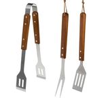 Casa si Gradina - Bucatarie si vesela - Ustensile bucatarie - Seturi ustensile de bucatarie - Set 3 ustensile pentru gratar din otel inoxidabil cu maner din lemn, Cleste, Furculita si Spatula - Infinity.ro