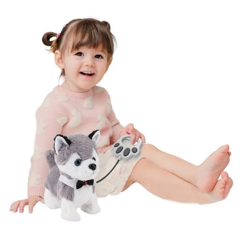 Jucarii, Copii si Bebe - Jucarii si jocuri - Jucarii & jocuri educative - Jucarii interactive - Caine interactiv Husky, cu lesa, miscare si sunet, varsta 4+ ani, 23x13x26cm, gri-alb - Infinity.ro