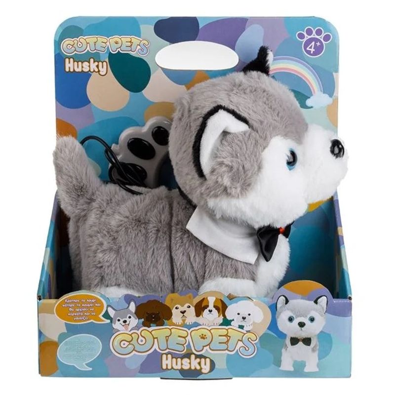 Jucarii, Copii si Bebe - Jucarii si jocuri - Jucarii & jocuri educative - Jucarii interactive - Caine interactiv Husky, cu lesa, miscare si sunet, varsta 4+ ani, 23x13x26cm, gri-alb - Infinity.ro