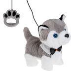 Jucarii, Copii si Bebe - Jucarii si jocuri - Jucarii & jocuri educative - Jucarii interactive - Caine interactiv Husky, cu lesa, miscare si sunet, varsta 4+ ani, 23x13x26cm, gri-alb - Infinity.ro