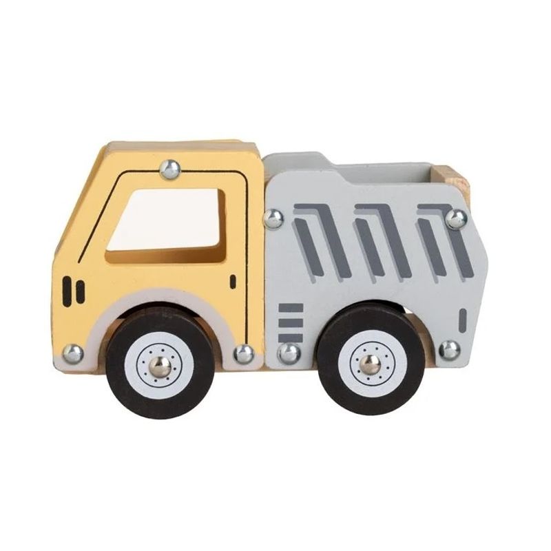 Jucarii, Copii si Bebe - Jucarii si jocuri - Vehicule si jucarii cu telecomanda - Masinute - Camion de jucarie, din lemn, 12luni+, 14x7x9 cm, galben/gri - Infinity.ro
