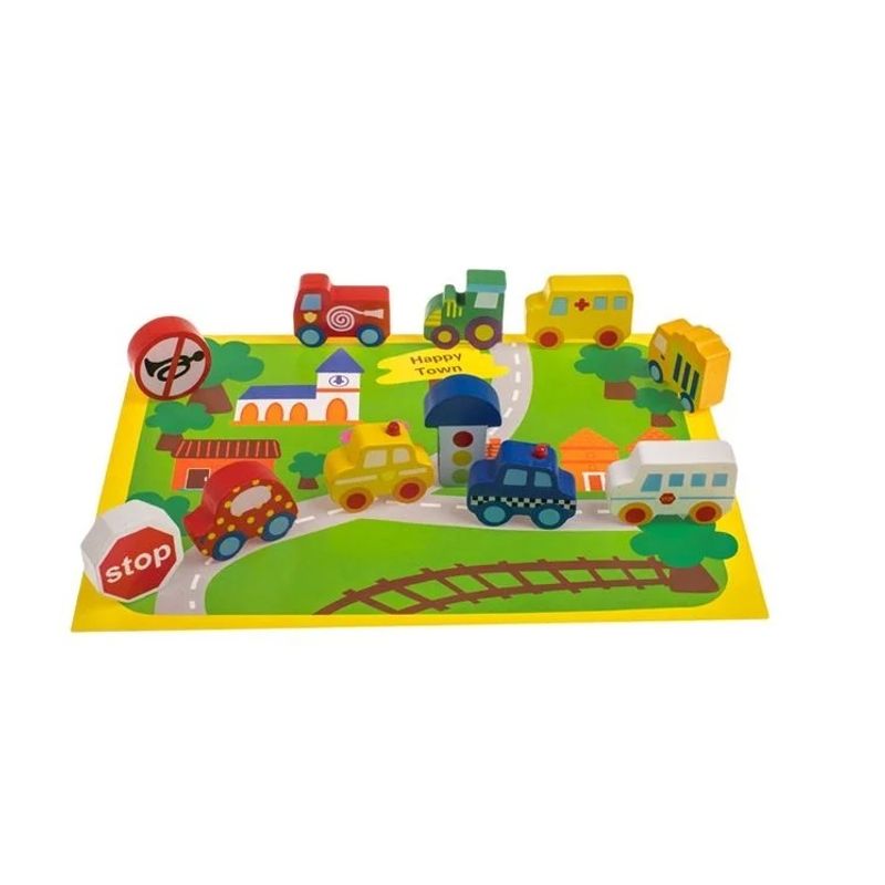 Jucarii, Copii si Bebe - Jucarii si jocuri - Jucarii & jocuri educative - Jocuri si jucarii educative - Jucarie din Lemn, Autostrada 3D cu 12 Figurine - Infinity.ro