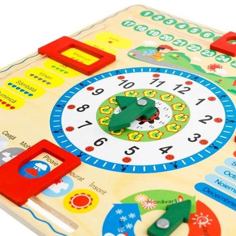 Jucarii, Copii si Bebe - Jucarii si jocuri - Jucarii & jocuri educative - Jocuri si jucarii educative - Ceas calendar educativ din lemn, Varsta 3 ani+, Dimensiune 30.5x30.5 cm - Infinity.ro