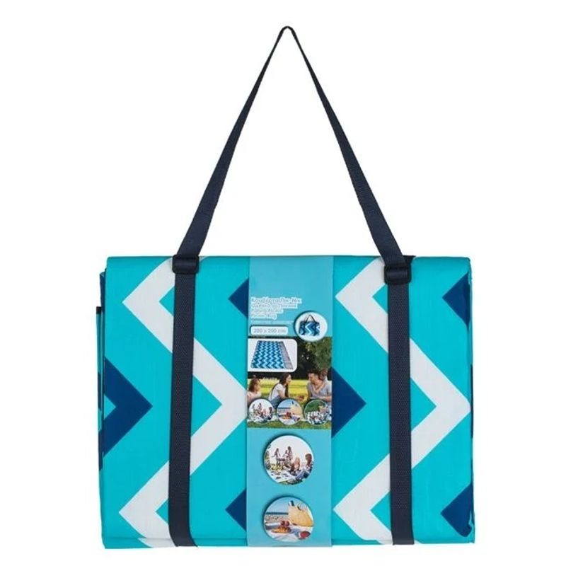 Casa si Gradina - Textile si covoare - Pături și cuverturi - Pături - Patura Picnic cu Strat din Aluminiu, Model cu Dungi Zigzag, 200x200cm, Albastru - Infinity.ro