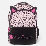 Carti si Birotica - Rechizite - Rucsacuri si genti scolare - Ghiozdan Fete Scoala Primara, Negru/Roz, Model Leopard cu Pisicuta, Urechi 3D, Breloc, Spate Ergonomic, 20L, 30x16x42 cm - Infinity.ro