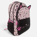 Carti si Birotica - Rechizite - Rucsacuri si genti scolare - Ghiozdan Fete Scoala Primara, Negru/Roz, Model Leopard cu Pisicuta, Urechi 3D, Breloc, Spate Ergonomic, 20L, 30x16x42 cm - Infinity.ro