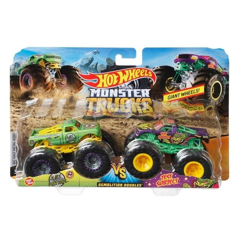 Jucarii, Copii si Bebe - Jucarii si jocuri - Jucarii de exterior - Masinute si vehicule pentru copii - Set 2 vehicule Monster Truck Hot Wheels, dimensiuni 25.5x6.5x16.5cm, multicolor - Infinity.ro