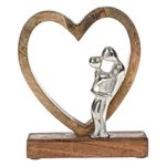 Casa si Gradina - Decoratiuni - Obiecte decorative - Accesorii decorative - Decoratiune de masa din lemn in forma de inima si cuplu de metal, Dimensiune 18x5x22 cm - Infinity.ro