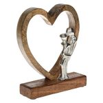 Casa si Gradina - Decoratiuni - Obiecte decorative - Accesorii decorative - Decoratiune de masa din lemn in forma de inima si cuplu de metal, Dimensiune 18x5x22 cm - Infinity.ro