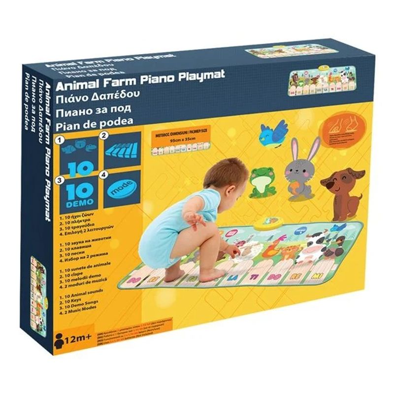 Jucarii, Copii si Bebe - Jucarii si jocuri - Jucarii de rol - Instrumente muzicale de jucarie - Pian de podea interactiv cu sunete de animale, Melodii si functie touch, Dimensiune 95x35cm - Infinity.ro