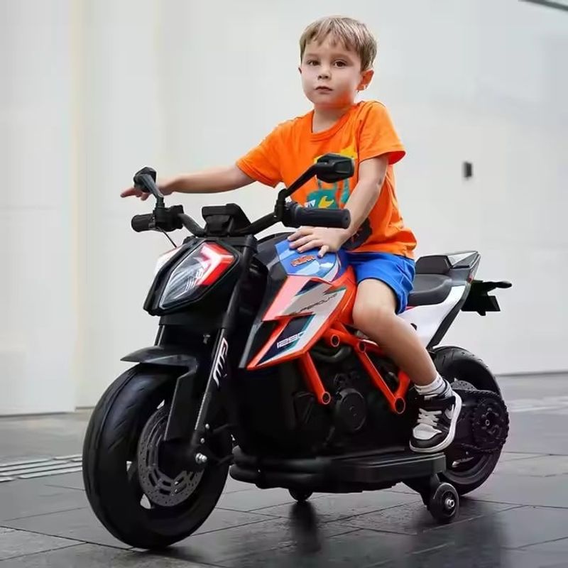 Jucarii, Copii si Bebe - Jucarii si jocuri - Jucarii de exterior - Masinute si vehicule pentru copii - Motocicleta electrica pentru copii 3 ani+, Motor 50W, Baterie 12V7AH, cu roti ajutatoare, lumini si muzica, Rosu - Infinity.ro