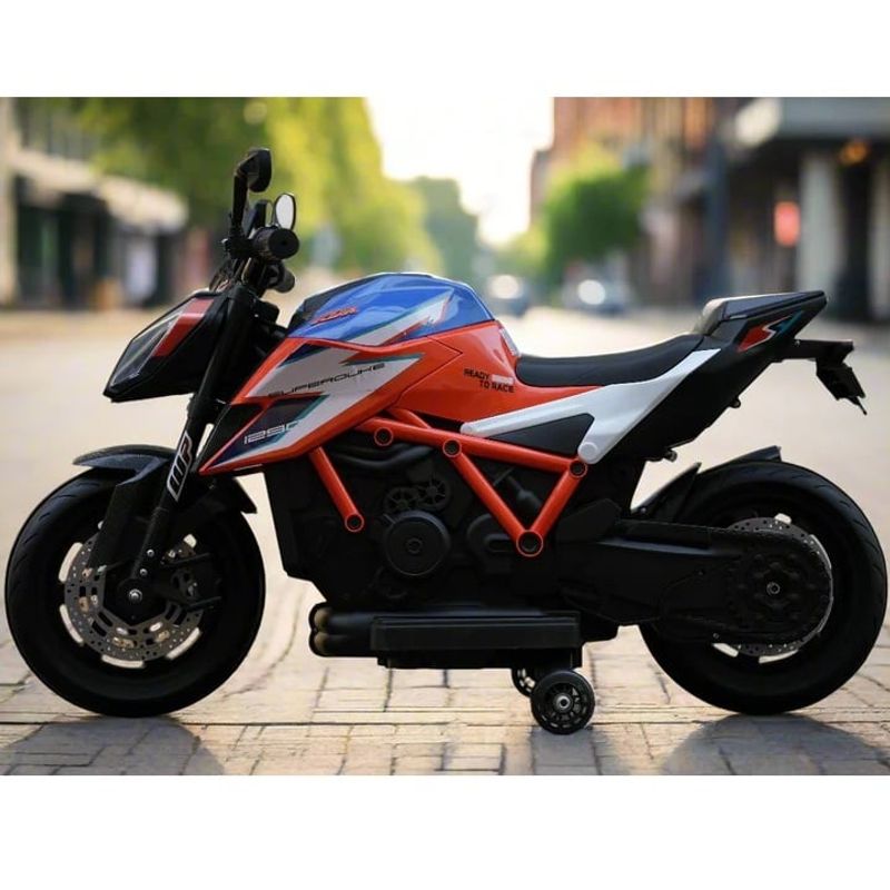 Jucarii, Copii si Bebe - Jucarii si jocuri - Jucarii de exterior - Masinute si vehicule pentru copii - Motocicleta electrica pentru copii 3 ani+, Motor 50W, Baterie 12V7AH, cu roti ajutatoare, lumini si muzica, Rosu - Infinity.ro