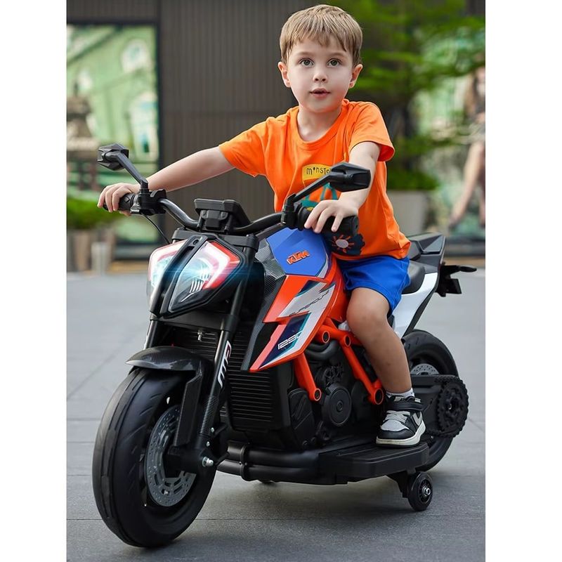 Jucarii, Copii si Bebe - Jucarii si jocuri - Jucarii de exterior - Masinute si vehicule pentru copii - Motocicleta electrica pentru copii 3 ani+, Motor 50W, Baterie 12V7AH, cu roti ajutatoare, lumini si muzica, Albastru - Infinity.ro