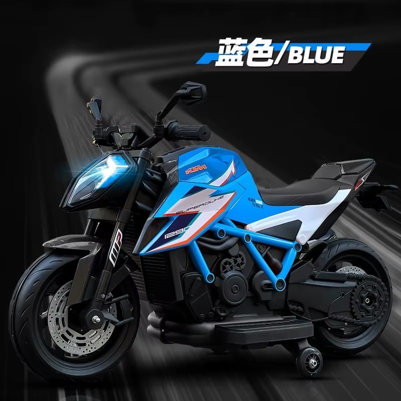 Jucarii, Copii si Bebe - Jucarii si jocuri - Jucarii de exterior - Masinute si vehicule pentru copii - Motocicleta electrica pentru copii 3 ani+, Motor 50W, Baterie 12V7AH, cu roti ajutatoare, lumini si muzica, Albastru - Infinity.ro