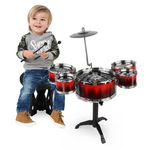 Jucarii, Copii si Bebe - Jucarii si jocuri - Jucarii de rol - Instrumente muzicale de jucarie - Set tobe pentru copii, 6 piese cu scaun si bete, Varsta 3+ Ani - Infinity.ro