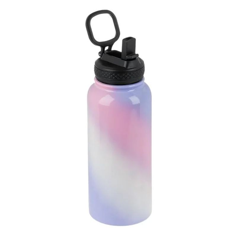 Casa si Gradina - Bucatarie si vesela - Accesorii bar - Termosuri si Cani termos - Sticla izoterma cu pai, din otel inoxidabil, Capacitate 1000ml, Roz - Infinity.ro