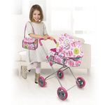 Jucarii, Copii si Bebe - Jucarii si jocuri - Papusi si accesorii - Carucioare papusi si accesorii - Carucior cu geanta pentru papusi, varsta 3+ ani, 51x32x62cm, multicolor - Infinity.ro