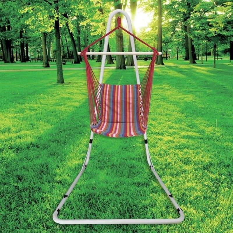 Casa si Gradina - Gradina si terasa - Balansoare si hamace - Hamace si suporturi - Hamac Leagan Suspendabil cu Dungi Multicolore si Perna, 50x100 cm - Infinity.ro