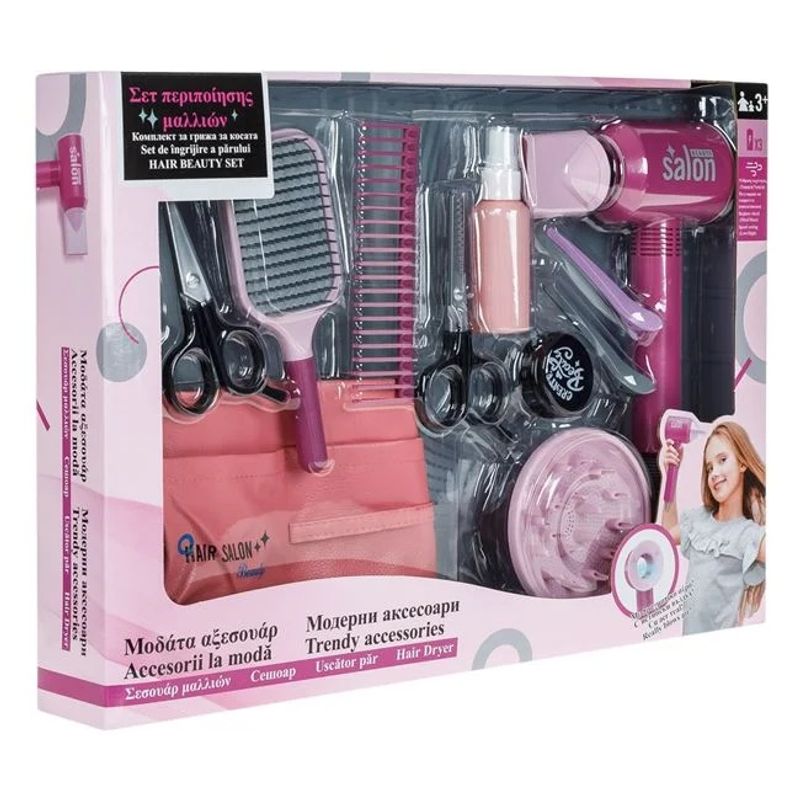 Jucarii, Copii si Bebe - Jucarii si jocuri - Jucarii de rol - Frumusete, bijuterii si accesorii fetite - Set de joaca coafor si ingrijire par cu accesorii pentru fete, 11 piese incluse - Infinity.ro