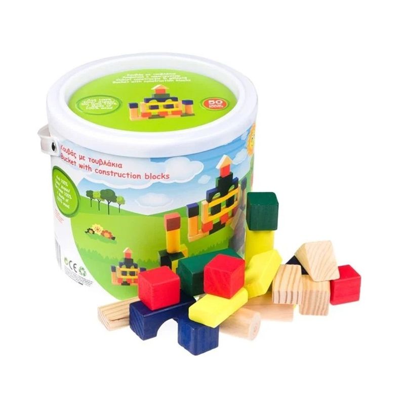 Jucarii, Copii si Bebe - Jucarii si jocuri - Jucarii & jocuri educative - Jocuri si jucarii educative - Caramizi de constructie din lemn, 50 bucati - Infinity.ro