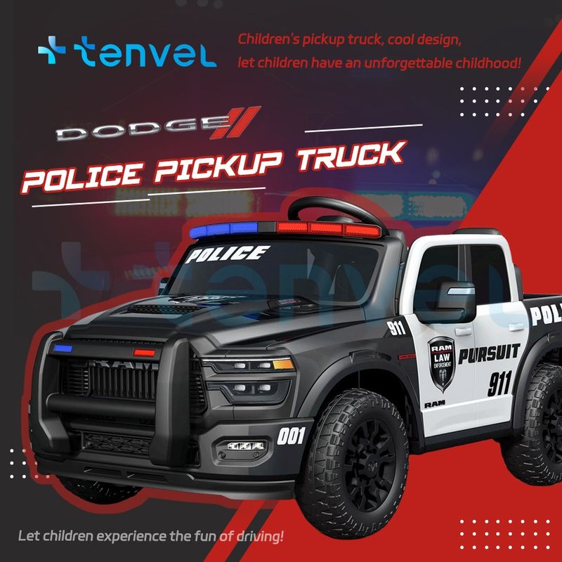 Jucarii, Copii si Bebe - Jucarii si jocuri - Jucarii de exterior - Masinute si vehicule pentru copii - Masina de politie electrica Dodge RAM pentru copii 2 ani+, cu telecomanda, baterie 12V7AH, 3 viteze - Infinity.ro