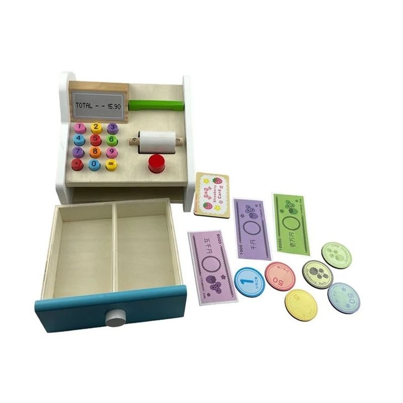 Jucarii, Copii si Bebe - Jucarii si jocuri - Jucarii & jocuri educative - Jocuri si jucarii educative - Jucarie educativa din lemn Casa de marcat cu sertar si accesorii - Infinity.ro