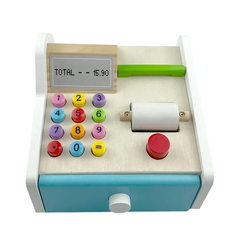 Jucarii, Copii si Bebe - Jucarii si jocuri - Jucarii & jocuri educative - Jocuri si jucarii educative - Jucarie educativa din lemn Casa de marcat cu sertar si accesorii - Infinity.ro
