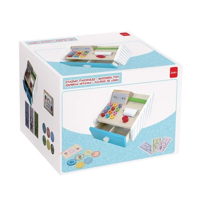 Jucarii, Copii si Bebe - Jucarii si jocuri - Jucarii & jocuri educative - Jocuri si jucarii educative - Jucarie educativa din lemn Casa de marcat cu sertar si accesorii - Infinity.ro