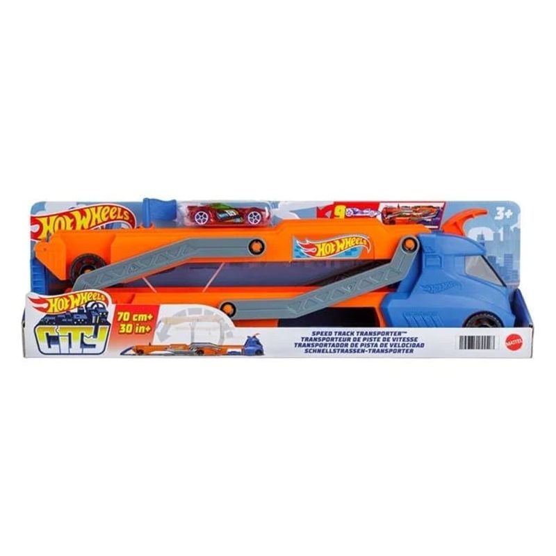 Jucarii, Copii si Bebe - Jucarii si jocuri - Jucarii & jocuri educative - Jucarii interactive - Camion de lansare Hot Wheels care se transforma in pista, include 1 masina Hot Wheels - Infinity.ro