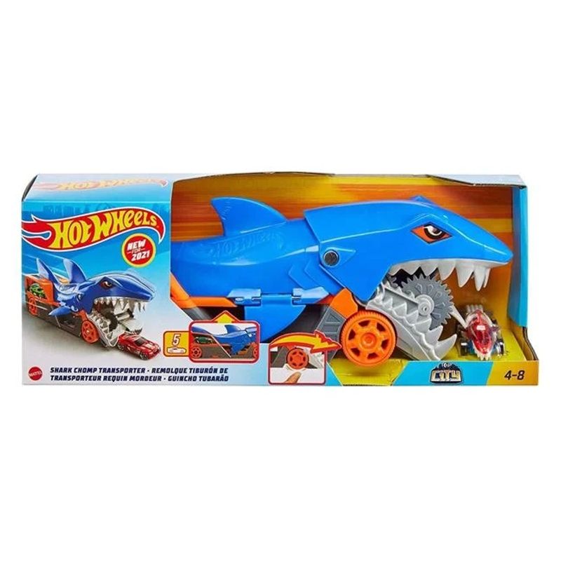 Jucarii, Copii si Bebe - Jucarii si jocuri - Jucarii & jocuri educative - Jucarii interactive - Camion in forma de rechin Hot Wheels, contine o masina Hot Wheels - Infinity.ro