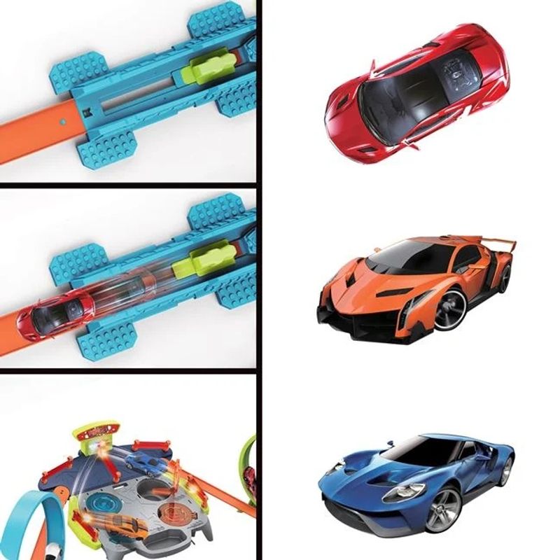 Jucarii, Copii si Bebe - Jucarii si jocuri - Jucarii & jocuri educative - Jucarii interactive - Pista de curse cu lansator si 2 masini din metal, cu sunete si lumini - Infinity.ro