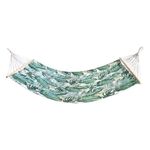 Casa si Gradina - Gradina si terasa - Balansoare si hamace - Hamace si suporturi - Hamac ecru cu model frunze tropicale verzi, Dimensiune 200x100cm, Material rezistent, Ideal pentru relaxare - Infinity.ro