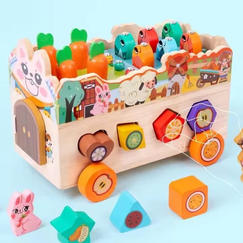 Jucarii, Copii si Bebe - Jucarii si jocuri - Jucarii & jocuri educative - Jucarii interactive - Masinuta interactiva Montessori din lemn cu diverse elemente interactive - Infinity.ro