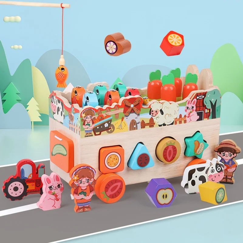 Jucarii, Copii si Bebe - Jucarii si jocuri - Jucarii & jocuri educative - Jucarii interactive - Masinuta interactiva Montessori din lemn cu diverse elemente interactive - Infinity.ro