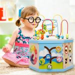 Jucarii, Copii si Bebe - Jucarii si jocuri - Jucarii & jocuri educative - Jocuri si jucarii educative - Jucarie educativa din lemn, Montessori, Hexagon cu activitati, 8 in 1, copii 1-6 ani - Infinity.ro